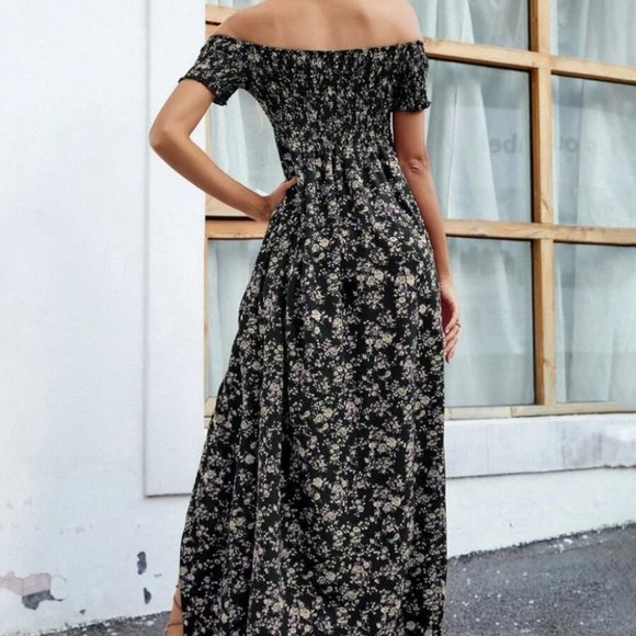 Floral High Split Off Shoulder Dress - Picture 6 of 7